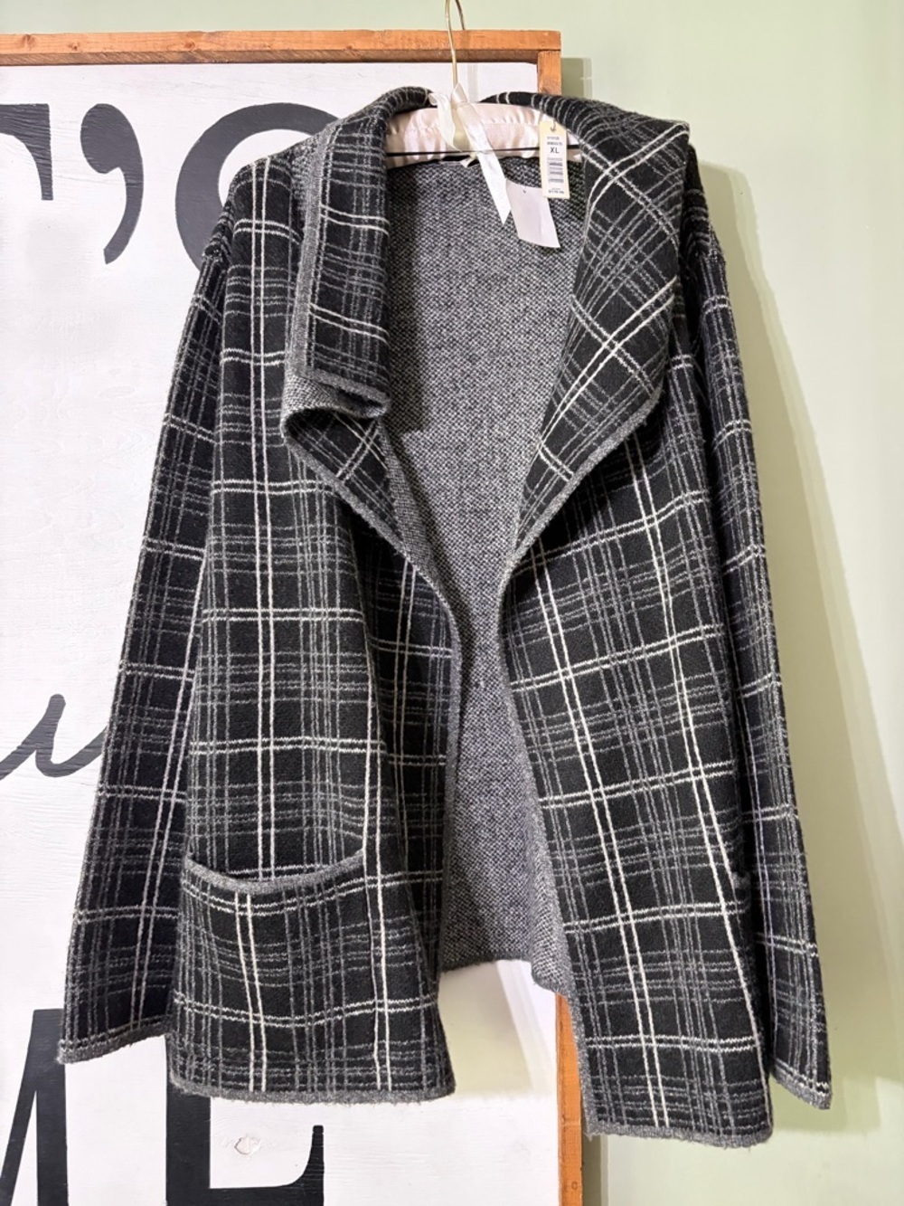 Max Studio Black & Gray Plaid Open-Front Blazer Jacket